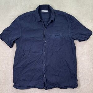 Zara Mens XL Seersucker Shirt Relaxed Fit Short Sleeve Button Up Casual Camp EUC